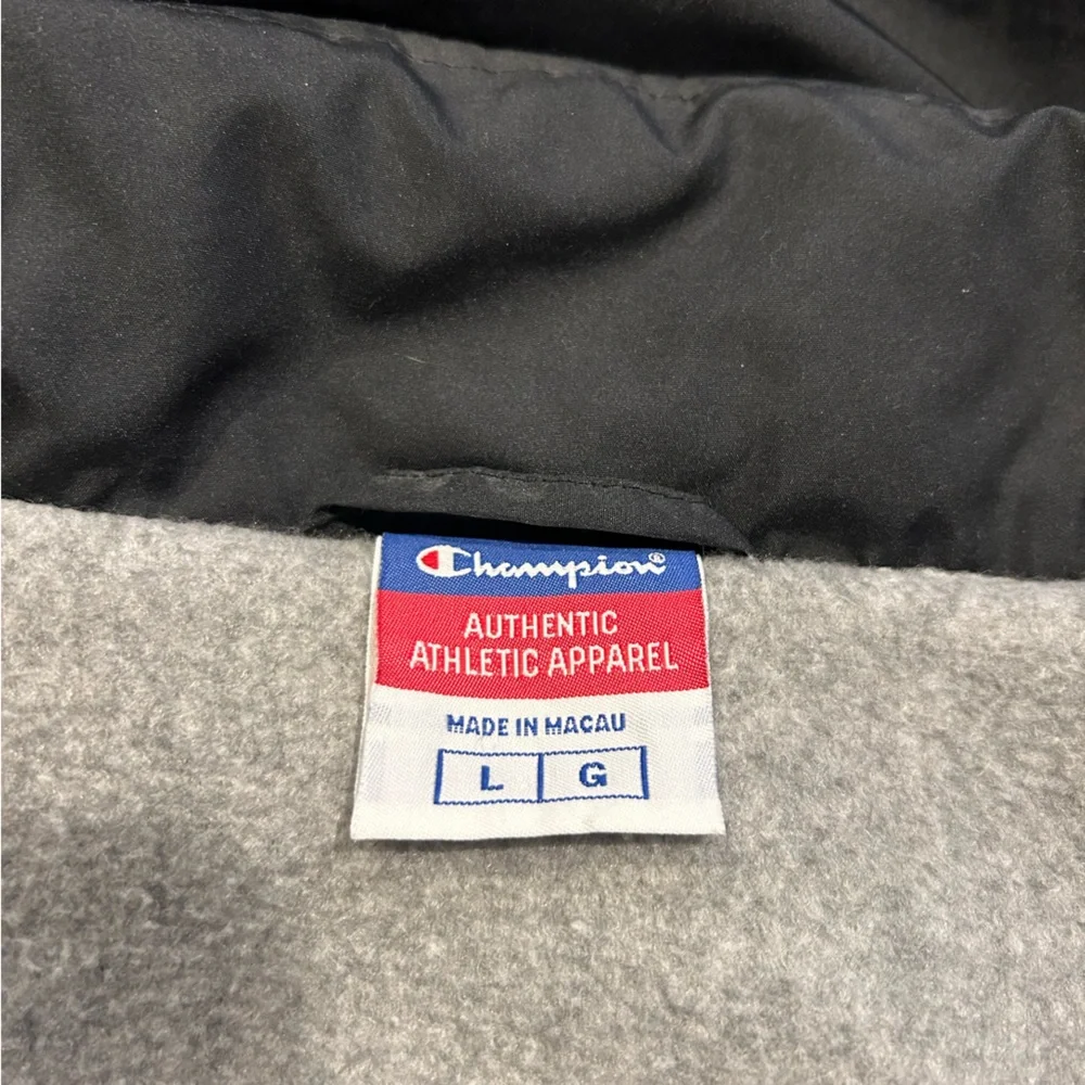 Vtg Rare Champion Windbreaker Quarter Zip Jacket‎ Hooded Reflective Red Black Lg